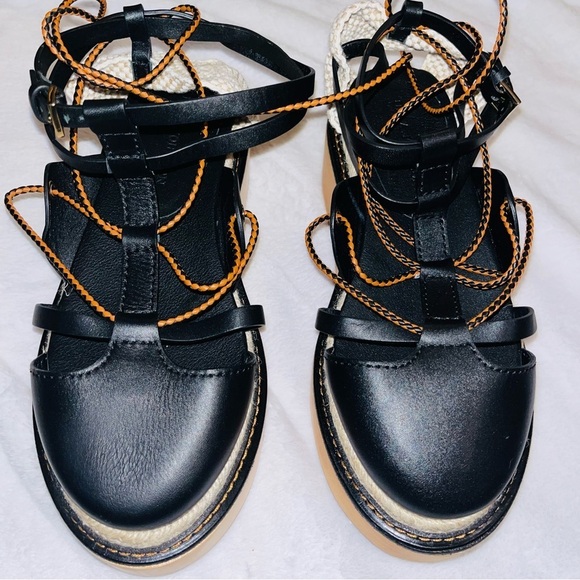 ULLA JOHNSON Salinas sandal black size 8 twisted rope leather platform lace up - Picture 9 of 16